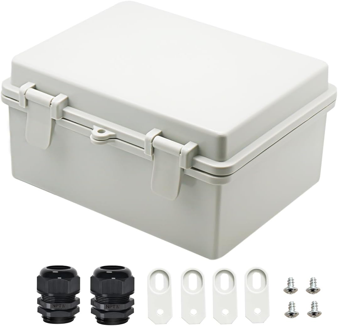 Zulkit Junction Box ABS Plastic Dustproof Waterproof IP65 Electrical Boxes Hinged Shell Outdoor Universal Project Enclosure 8.7 x 6.7 x 4.3 inch (220x170x110 mm)