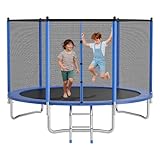 VEVOR Outdoor Trampolin Bodentrampolin 305 x 305 cm mit Sicherheitsnetz & Stahlrahmen, ASTM-geprüft, Hochleistungstrampolin, max. 150 kg Gewichtskapazität, Gartentrampolin für Kinder