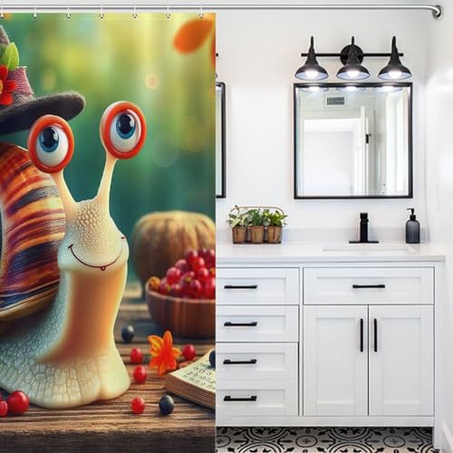 Rideau de douche escargots en polyester 140x183 cm avec 12 crochets - 5
