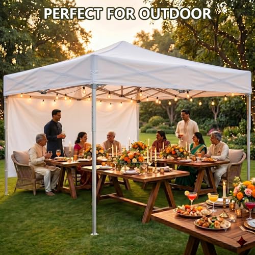 Image of OUTO Heavy Duty Gazebo Tent 10x10 ft | 23.75 Kg Strong Frame | UV Protection Foldable Pop-Up Canopy Tent with 3 Side Open | Outdoor Folding Tent for Garden, Terrace, Events & Promotional Use (White)