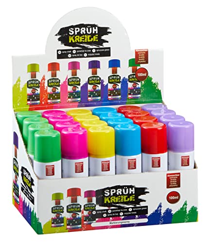 Spetebo Sprühkreide wasserlöslich 100 ml Dose - 24er Set - Kreidespray in 6 verschiedenen bunten Farben - Flüssigkreide Markierungsspray abwaschbar Straßen Kreide Marker rot gelb grün pink lila blau