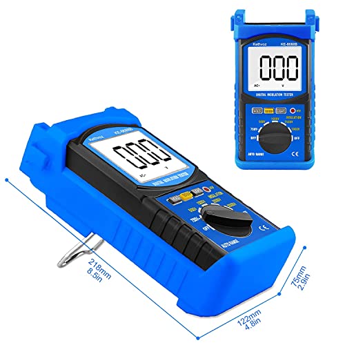 Image of Digital Megohmmeter, Kethvoz 500V /1000V /2500V /5000V Insulation Resistance Tester, Auto Range Megohm Meter 1MΩ~2GΩ, Testing AC Voltage 750V,Data Hold Backlit LCD for Heat Cable HAVC Motor Winding