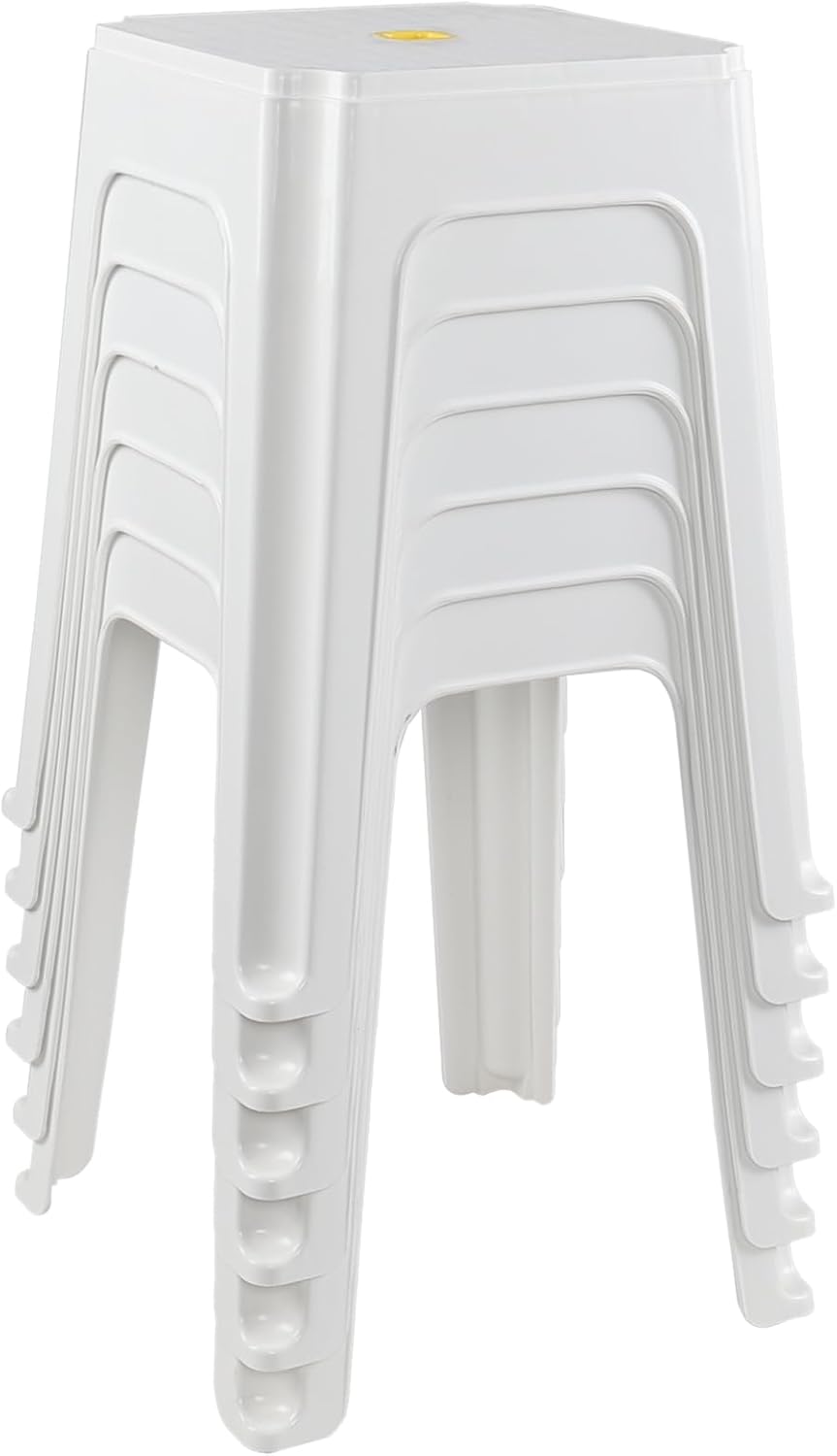 6 Pcs Plastic Backless Counter Chairs, Stackable Stools Modern Decorative Stools Chairs for Classroom School Home Office (White)