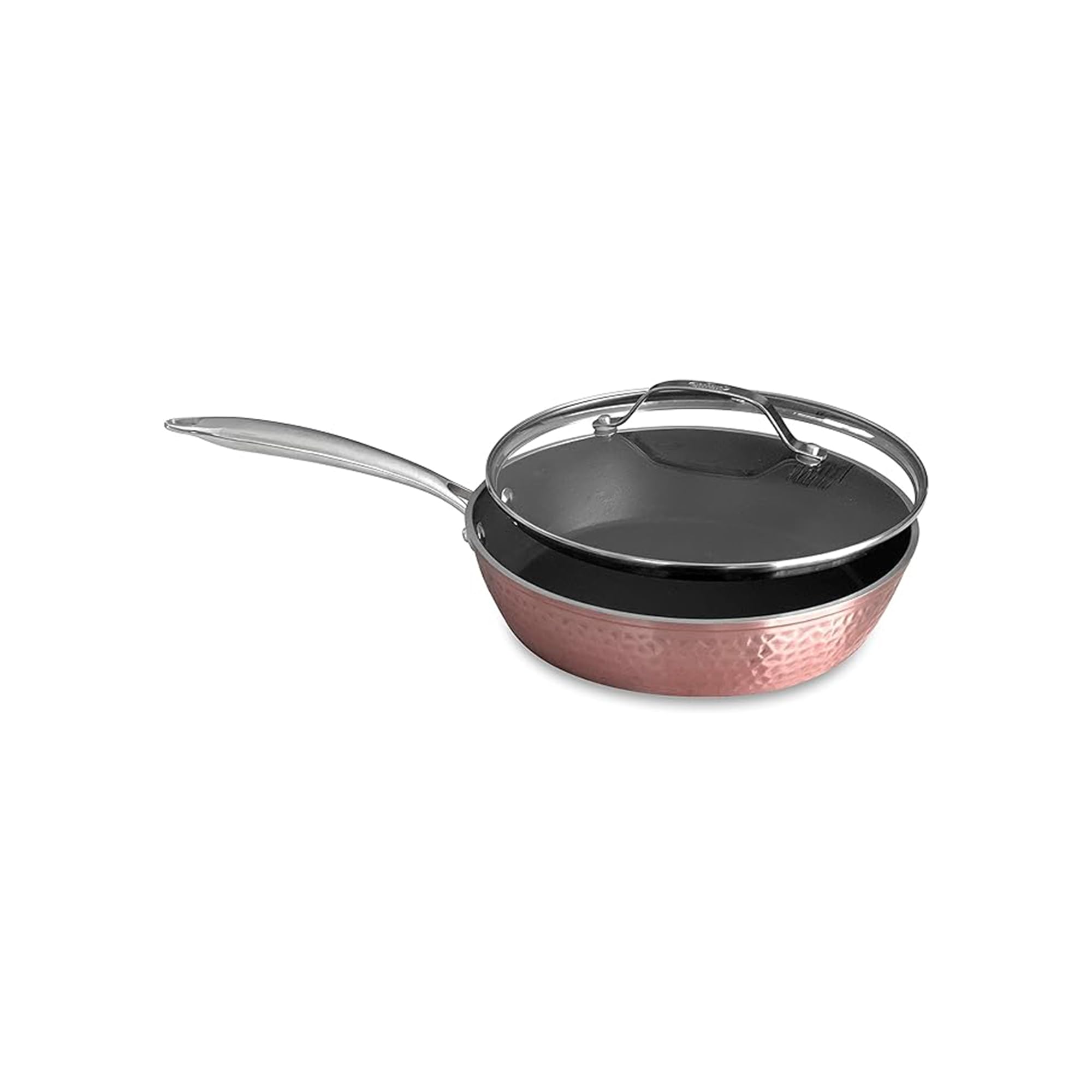 Luxurious Non-Stick Ceramic 9.5 Inch Rose Gold Pan with Lid, Lightweight, Scratch-Resistant, Dishwasher Safe, Oven Safe up to 500°F, Suitable for All Stove Types
