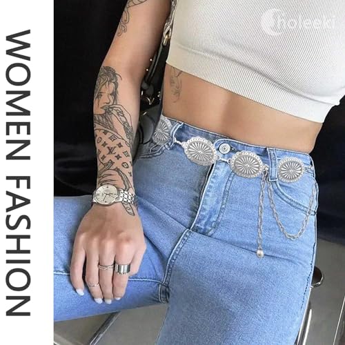 Women Concho Chain Belt Metal Link Western Cowgirl Turquoise Waist Chain Belts for Dress Jeans3