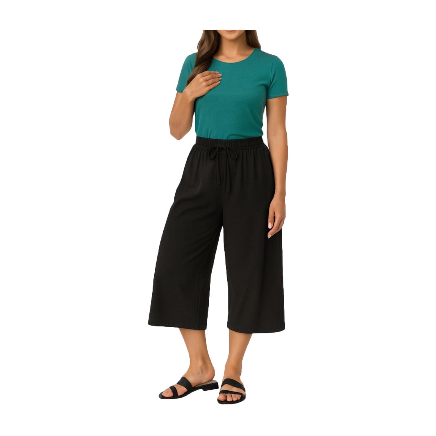 Womens Cotton Plain Loosefit Capri, 3/4th Capri, Trousers For Women Single Pack Black-picture-51