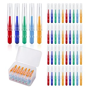 Annhua 50 Pcs Interdental Brushes Floss Brush Braces Brush for Cleaner Interdental Brushes Between Teeth, Dental Brush Picks Flosser Tooth Cleaning Tool Mixed Sizes