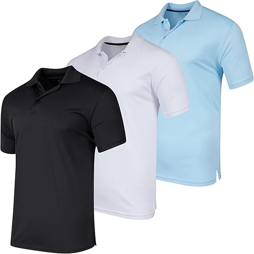 Real Essentials - Paquete de 3 Camisa tipo Polo de manga corta para hombre, de secado rápido y de rendimiento atlético (disponible en tallas grandes