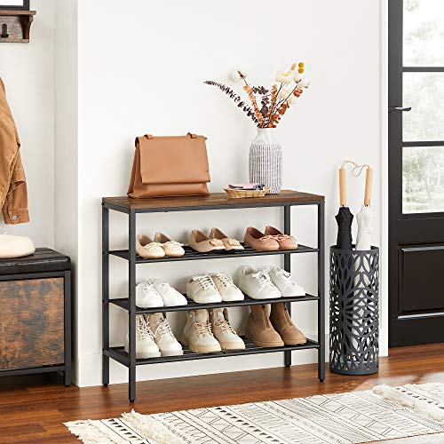 Vasagle4tiershoerackfreestandingstorageorganizermeshshelvesspacesavingintheentrywayindustrialrusticbrownblack  Urban Country Home Decor Vasagle 4 tier shoe rack freestanding storage organizer mesh shelves space saving in the entryway industrial rustic brown black  urban country home decor