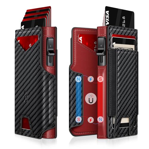Image of Wallet for Men Wallet with Slim Pop Up Card Holder 9-13 Cards, Bifold Minimalist Smart Wallet RFID Blocking Credit Card Holder with ID Window & Stretchable Cash Slot Compact Metal Aluminum Card Case