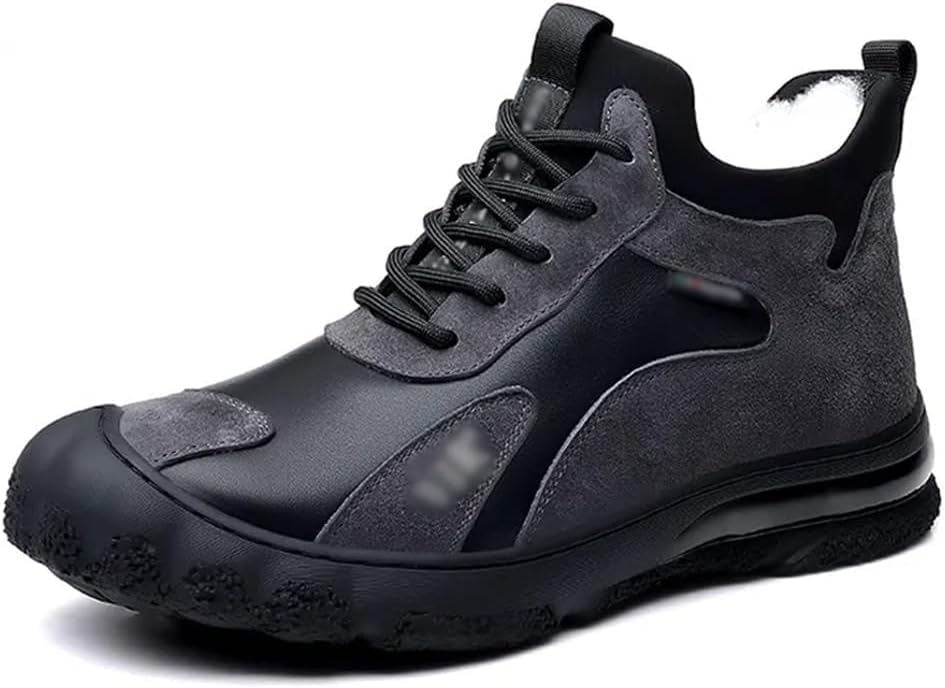Winter Warm Leather Shoes Men's Cotton Shoes High Top Plus Fleece Sneakers Casual Woolen Leather Boots Men(41 Code)