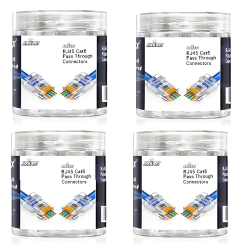 Image of XIKKART Cat6 Passthrough Connectors 400 PCS | RJ45 Pass Through Plug for Cat6 Cat5e Ethernet Cable | Gold Plated 8P8C Ends for LAN Network Router Patch Cable | Easy Crimp Pass through Connector