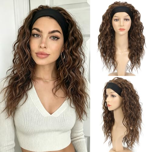 Megito Headband Wig for Women with stretchy headband and softer cap, especially for your hair loss, whether it is the result of chemotherapy for cancer treatment, alopecia, medications(Chestnut Brown)