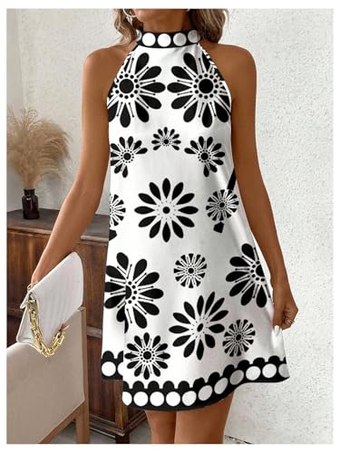 Image of Floerns Women's Sleeveless Floral Print Sundress Halter Neck A Line Short Dress