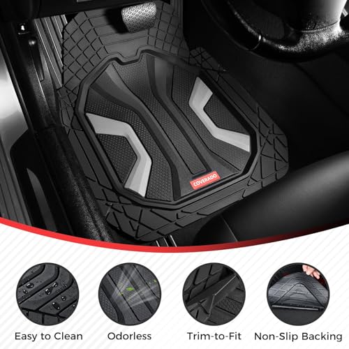 Image of Coverado Car Floor Mats for Trucks, Waterproof All Weather Automotive Floor Mats for Front & Rear, Deep Dish Car Mat with Anti-Slip Backing, Trim to Fit Floor Liners for Cars (3 Pcs, Black&Gray)