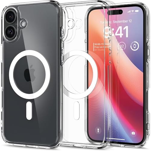 Image of MAGA Back Case Cover for Apple iPhone 16, Crystal Clear Magnetic Case Compatible with MagSafe, Hybrid Hard PC Back & Soft TPU Bumper, Shockproof Protective Cover, Clear - Clear