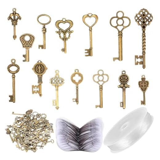 101 Piezas Llaves Colgantes Voladoras DIY Antiguas, Llaves de Esqueleto Vintage, 50 Llaves Colgantes Decorativas, 50 Alas de Libélula, 1 Alambre de Cuentas de 30 Metros
