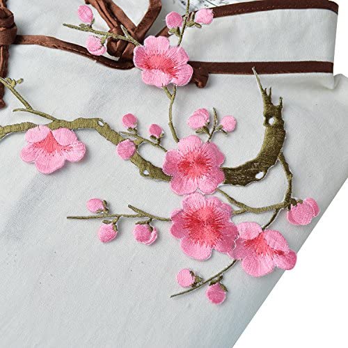 1Pcs Big Plum Blossom Iron On Patches Embroidery Flower Appliques 14.1"X7.5" (36X19Cm) (Pink/Khaki) #TOP1