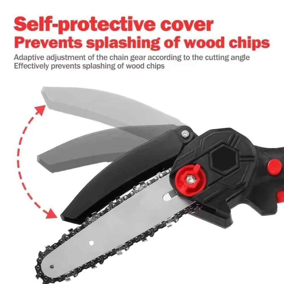 Image of Cordless Wood Cutting Machine for Home Cordless 6 Inch Battery Powered Electric Chainsaw with 2 Battery and Chain Portable Handheld One Hand Pruning ChainSaw (Double Battery)