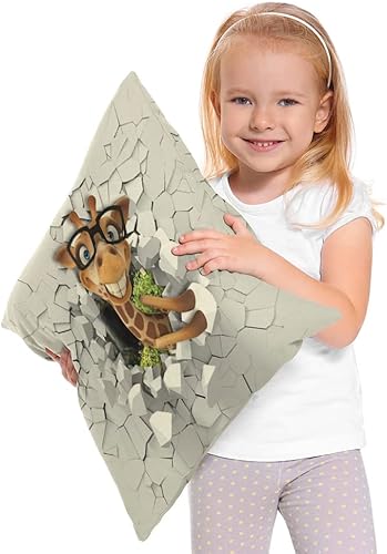 Miniatura 2 de Beabes Almohadas de jirafa, encantadora jirafa que asoma de la pared rota, cómoda funda de almohada de 18 x 18 pulgadas, funda de cojín de algodón y