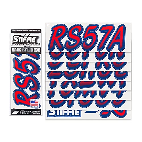 Image of STIFFIE Whipline Red /Navy 3 inch Boat & PWC Registration Decals • Numbers Letters Stickers
