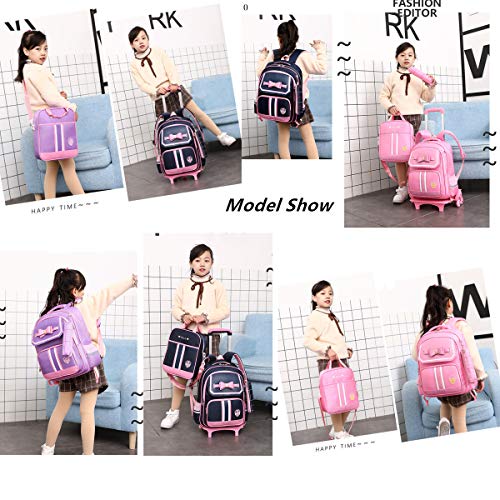 3Pcs Rolling Backpack For Girls Cute Bowknot Students Bookbags Primary Schoolbag Trolley Bags Wheeled Backpack Kids Carry-On Luggage With Lunch Bag&Pencil Case #TOP6