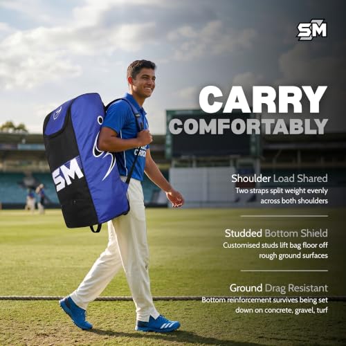 Image of SM Ultra Duffle Cricket Kit Bag with Wheels | Wheelie Cricket Bag | Ultralight Premium Denier Ripstop | Preformed Back & Base | Extra Storage Pockets | Lockable U-Zip | High-Performance Cricket Bag