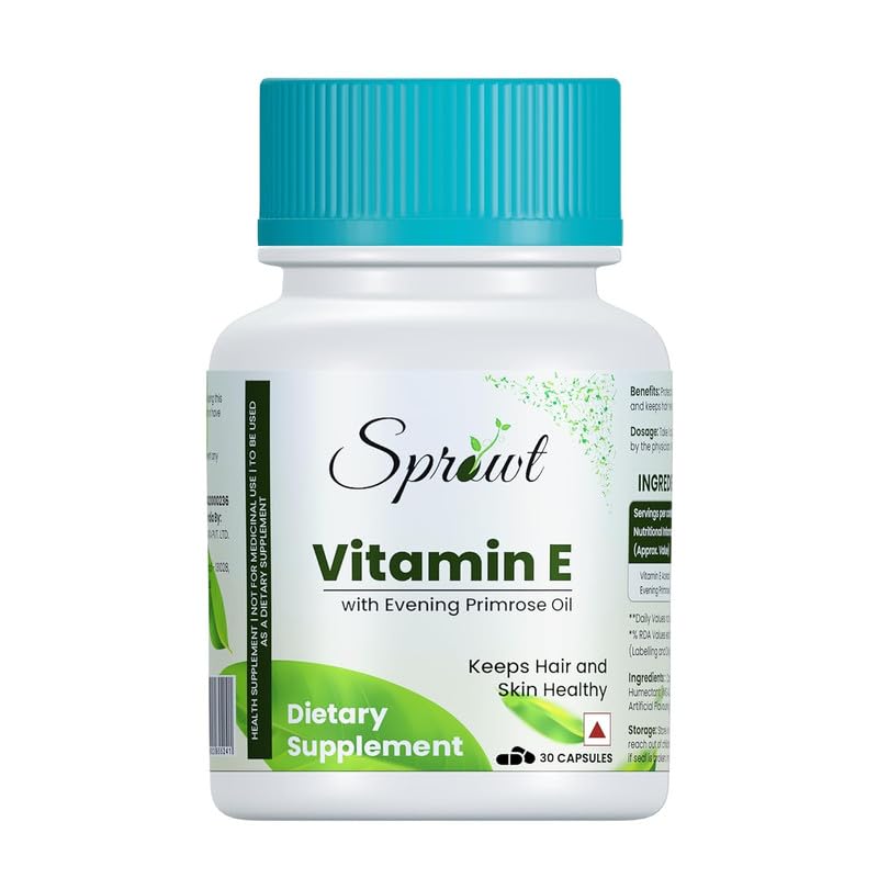 Sprowt Vitamin E Capsules for Face and Hair, with Evening Primrose, Antioxidant Support and Immunity Enhancer, Controls Wrinkling, Skin Roughness 30 Capsules (Pack of 1) (B0DD462X8Z) Amazon Price History, Amazon Price Tracker