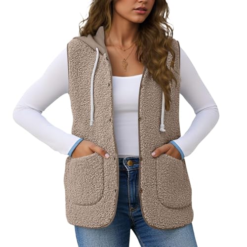 Chaleco de forro polar con capucha para mujer chaqueta sin mangas ligera Greabuy