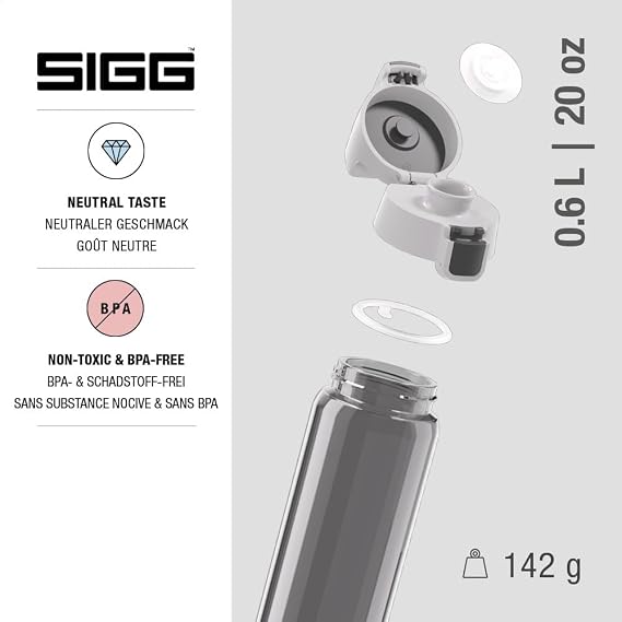 Sigg - Tritan Water Bottle - Total Color ONE - Suitable for Carbonated Drinks - Dishwasher Safe - Leak-Proof - Feather-Light - BPA-Free - 500 ML / 600ML / 1L