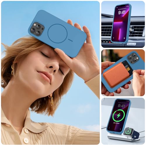 Image of Miracase Magnetic for iPhone 13 Pro Max Case, [Soft Anti-Scratch Microfiber Lining], Compatible with MagSafe, Liquid Silicone Shockproof Drop Protection Phone Case for 13 Pro Max, Capri Blue