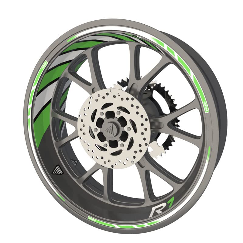 Complete Pack of Wheel Rim Stickers Compatible with Yamaha R1 Motorcycle Premium Quality (Stickers for Both Rims) (Neon Green)