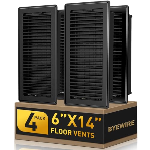Floor Register Fits 6x14 and 14x6 Duct Opening - Floor Vent Covers with Heavy Duty Steel - Wide Adjustable Louvers for Maximum Airflow - Air Register Ideal for Home & Large Spaces - Black - 4 Pack