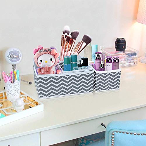 Image of Foldable Set of 6 Cloth Storage Box Closet Dresser Drawer Organizer Cube Basket Bins Containers Divider with Drawers for Underwear, Bras, Socks, Ties, Scarves (Set of 6 - White Grey Wave)