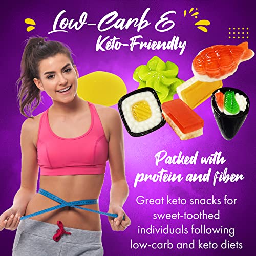 Fusion Select 22 Pieces Keto-Friendly Sushi Bento Gummies - Healthy Low Carb Sugar Free Snack Candies - Chewy Bites Sweetened With Allulose - Desserts High In Protein & Fiber - 1 Pack #TOP1