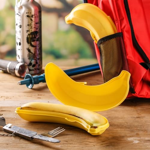 Image of Pack of 3 Banana Shaped Snack Box for Kids & Adults | Portable Dry Fruit Container with Ventilation Holes | Food Grade Plastic Travel Storage Case for Nuts, Snacks & Lunch (Yellow pink green)