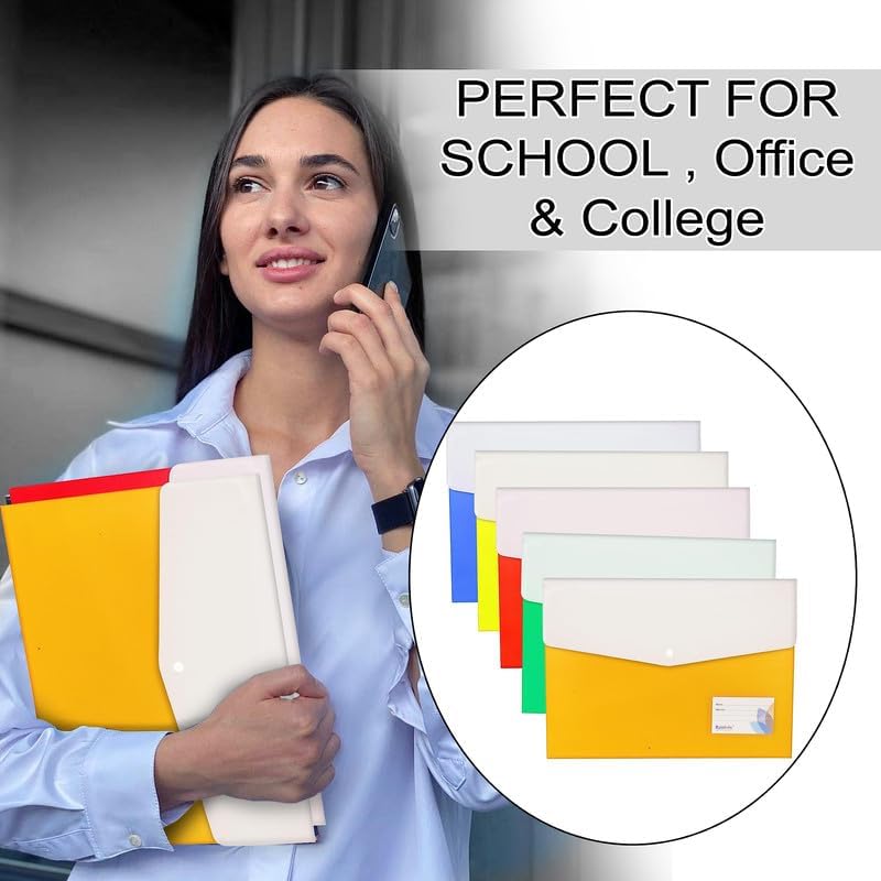 Image of Shuban Double Pocket Document Folders Letter A4 Size File Envelopes with Label Pocket & Paste Button for School Home Work Office Organization (Style-4-Twin Pocket Folder -4Pcs-Multi Color)