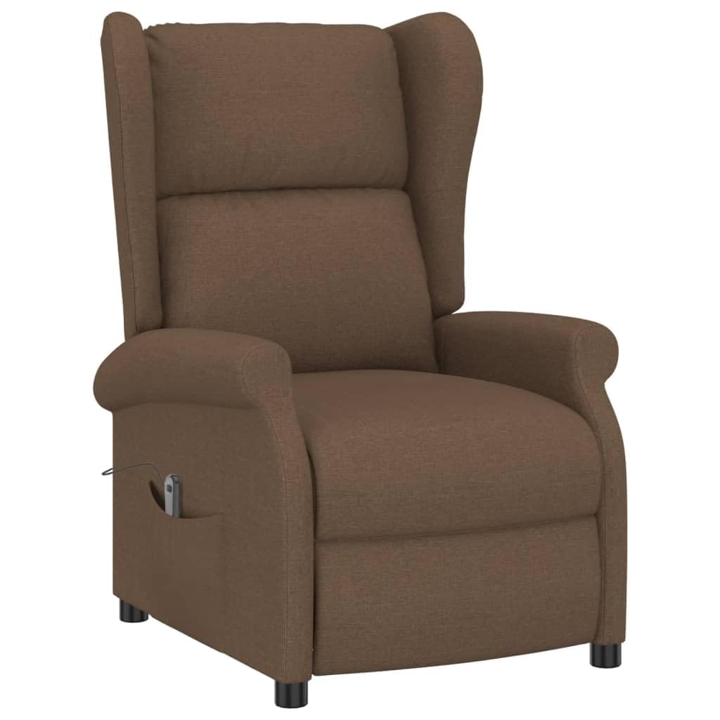 Sillón Orejero Reclinable Eléctrico Tela Marrón | 3 Posiciones Reclinables, Control Manual 2 Botones, Estructura Madera y Metal, Asiento Acolchado
