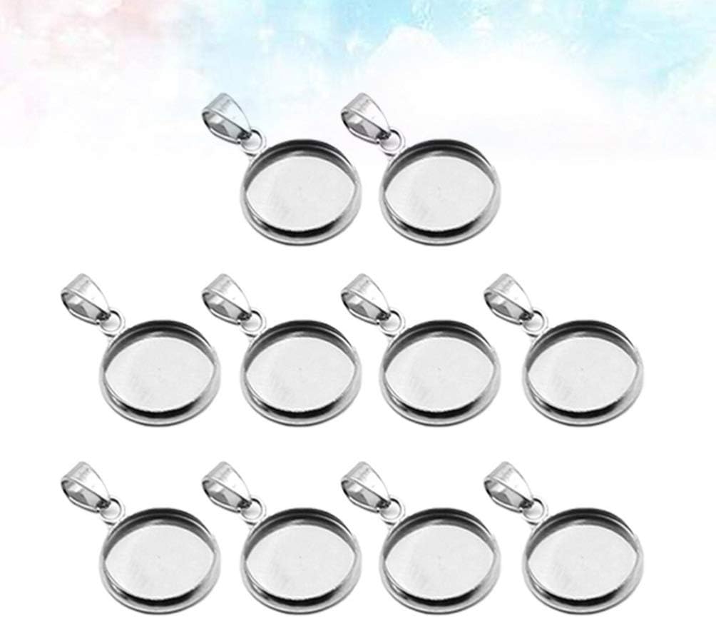 EXCEART 20pcs Trays Pendants Stainless Steel Round Cabochons Settings Bezels Base Blanks Charms Kit for Photo Necklace Bracelet Jewelry Making (Silver 14mm) - Image 3