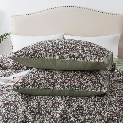 HoneiLife Duvet Cover Queen Size - Cotton Comforter Cover Floral Duvet Cover Sets 3-PC, Soft Bedlinen for Set with Zipper Closure & Corner Ties, Wildflower Comforter Cover Sets,Berry by HoneiLife - Used condition - Image 5