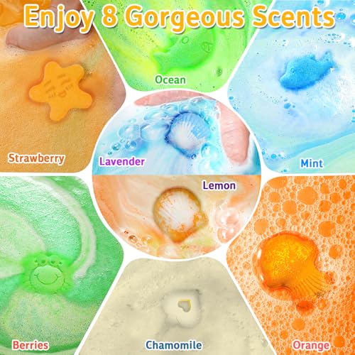 HEYMKGO Bath Bombs for Kids 8PCS Ocean Animal Fizzy Bubble Bath Bombs Natural Vegan & Organic Bath Bombs with Organic Essential Oils Birthday Gift idea for Her, Women, Men, Kids and Teen Girls - Image 4
