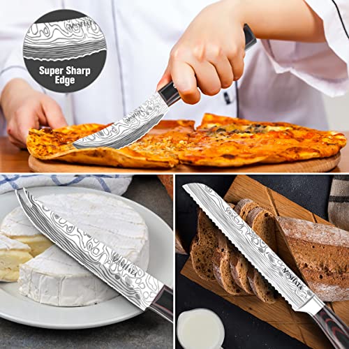 Mosfiata Knife Set-21Pcs Kitchen Knife Set With Detachable Knife Holder & Sharpener, German High Carbon Stainless Steel Chef Knife Set With Handle Colored Wood #TOP5