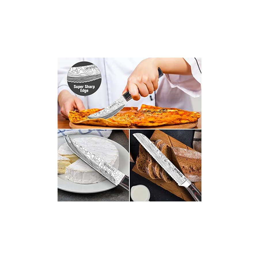 MOSFiATA Knife Set-21Pcs Kitchen Knife Set with Knife Holder & Sharpener, German High Carbon Stainless Steel Chef knife set with Handle colored wood