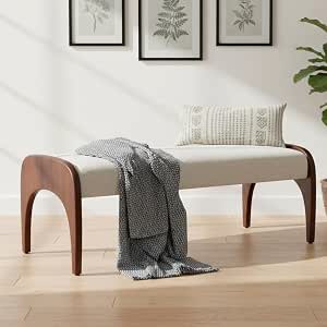 LukeAlon 51-Inch Upholstered Bench, Beige Fur Fabric