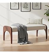 LukeAlon 51-Inch Extra Long Upholstered Bench with Cute Solid Walnut Rubber Wood Legs, Minimalist...