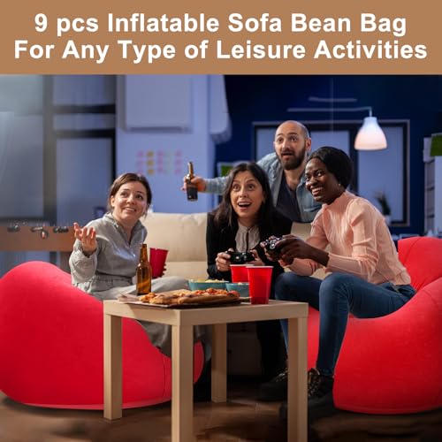Image of Realspring 9 Pcs Inflatable Bean Bag Chair, Air Pump,Red
