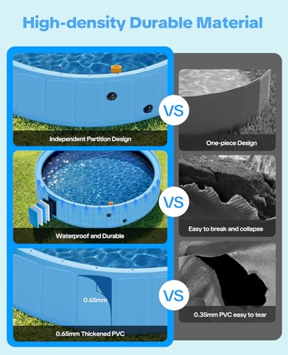Image of 79'' Dog Pool with Sprinkler, Foldable Dog Pools for Large Dogs, 2-in-1 Non-Slip Swimming Pool for Dogs & Kids, Heavy Duty Hard Plastic Pet Bathing Tub for Outdoor Backyard, Blue