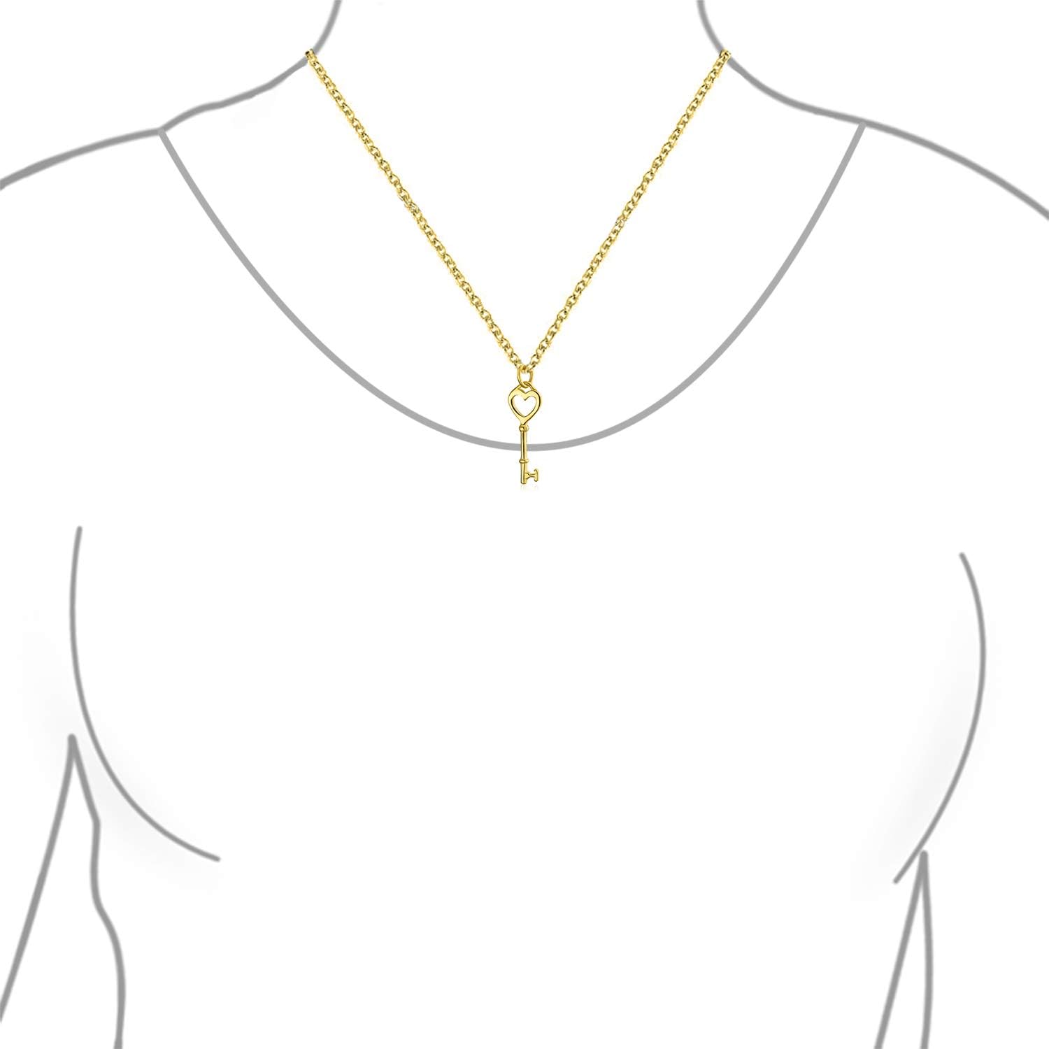 Bling Jewelry Simple Romantic Key to Your Heart Open Heart Key Necklace Pendant For Women Teens Girlfriend Yellow 14K Gold Plated .925 Sterling Silver - Image 2