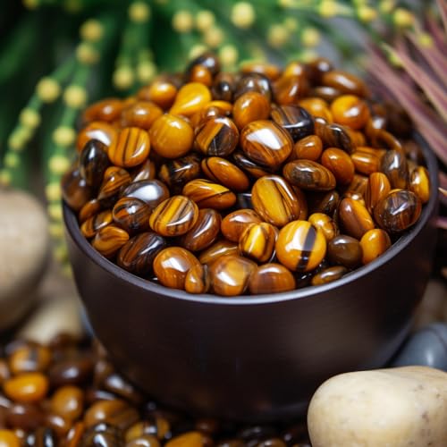 Image of Polished Tigers Eye Round Crystal Chips Bulk 200 Pcs - 0.3 inch Small Colorful Tumbled Stone Chips Rocks, 10 oz Crushed Sea Glass Vase Filler Stones for Healing, Reiki, Crafting, Home Decor