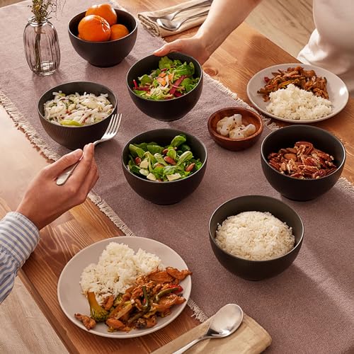 Praknu Set 6 Ciotole in Ceramica da 700 ml Grandi Nere – Bowl per Cereali, Zuppe e Insalate – Resistenti e Adatte a Microonde e Lavastoviglie – Ciotole per Zuppa e Insalata - immagine 5